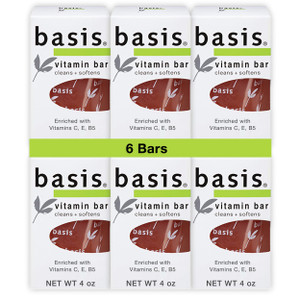 Basis Vitamin Bar Soap for Body, Hands and Face, Natural Soap Bar for All Skin Types with Vitamin C, E and B5, 4 Oz, Pack of 6