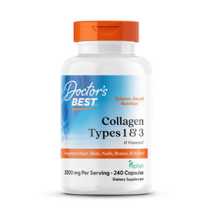 Doctor's Best Collagen Types 1 & 3 with Vitamin C, Non-GMO, Gluten Free, Soy Free, Supports Hair, Skin, Nails, Tendons & Bones, 500 mg, 240 Caps (DRB