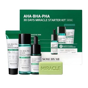 SOME BY MI AHA BHA PHA 30Days Starter Kit - Toner 1.01Oz, Serum 0.33Oz, Cream 0.7Oz, Cleansing Bar 1.05Oz - Mild Exfoliating Daily Skin Care Set - Sk