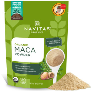 Navitas Organics Maca Powder  100% Gelatinized Peruvian Maca for Smoothies, Lattes, Baking & More  Energize & Balance - USDA Organic, Non GMO, Vega