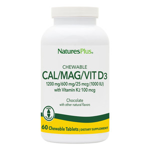 NaturesPlus Cal/Mag/VIT D3 with Vitamin K2-60 Chewable Tablets - Chocolate Flavor - Calcium, Magnesium, Vitamin D3 & K2 Bone Health Support Supplemen