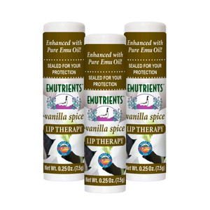 Montana Emu Ranch - Lip Therapy Lip Balm - 0.25 Ounce - Vanilla Spice Flavor - 3 Pack - Made with Pure Emu Oil