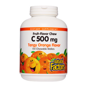 Natural Factors, Kids Chewable Vitamin C 500 mg, Supports Immune Health, Bones, Teeth and Gums, Tangy Orange, 180 Count (Pack of 1)