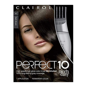 Clairol Nice'n Easy Perfect 10 Permanent Hair Dye, 4 Dark Brown Hair Color, Pack of 2