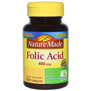 Nature Made Folic Acid 400 mcg (665 mcg DFE) Tablets, 250 Count (Pack of 3)