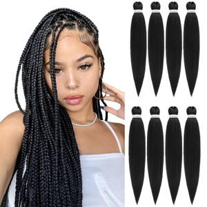 ROSDINA Pre-stretched Braiding Hair - 26 Inch 8 Packs Natural Black Super Long Braiding Hair For Twist or Box Braids, Yaki Texture Hot Water Setting