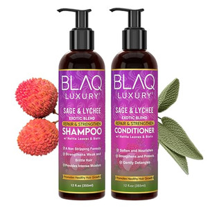 Blaq Luxury - Repair and Strengthen Biotin Shampoo & Conditioner for Women with Sage, Lychee, & Nettle | Repairs Damaged and Thinning Hair | Reduces