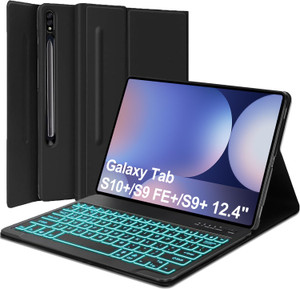 FARYODI Keyboard Case for Samsung Galaxy S10 Plus and Tab S9 FE+ 5G (12.4-inch), Detachable Magnetic Wireless Keyboard with 7 Color Backlit for Galax