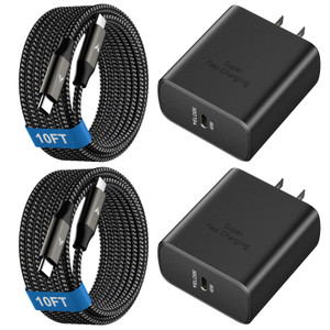 45W Super Fast Charger USB C, 45 Watt Type-C Android Phone Charger Fast Charging Block with 10FT Type C Cords for Samsung Galaxy S25 Ultra/S24 Ultra/