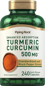 Piping Rock Turmeric Curcumin Supplement 500mg | 240 Capsules | with Black Pepper Extract | Standardized Complex | Non-GMO, Gluten Free