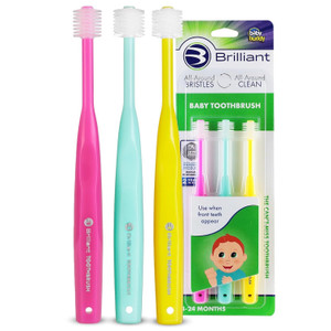 Brilliant Oral Care Baby Toothbrush with Soft Bristles and Round Head, for a Toddler Approved, Easy to Use All-Around Clean Mouth, Ages 0-2 Years, Pi