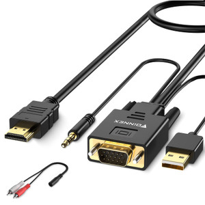 FOINNEX VGA to HDMI Cable with Audio, 1080P VGA to HDMI Adapter Cable VGA Computer/Laptop to HDMI Monitor/TV, VGA Male to HDMI Male Converter Cord fo