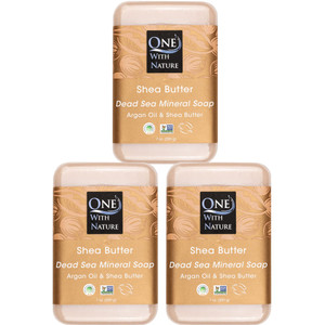 One With Nature Dead Sea Salt Shea Butter Soap 7oz 3-Pack  Purifying and Exfoliating Soap Bar with Dead Sea Minerals for Face & Body, for Men & Wome