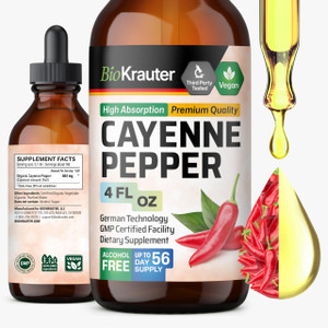 BIO KRAUTER® Cayenne Pepper Drops 684 mg - Pure Vegan Cayenne Pepper Supplements 4 Fl.Oz 56 Days of Supply - Natural Capsaicin for Digestive Support
