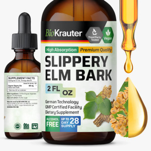 BIO KRAUTER Slippery Elm Bark Tincture - Pure Slippery Elm for Women & Men - 2 Fl.Oz. 28 Days of Supply - Vegan Liquid Drops for Lungs - Respiratory