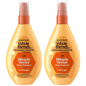 Garnier Whole Blends Sulfate Free Remedy Miracle Nectar 10-in-1 Repairing Leave-In Conditoner for All Hair Types, Honey Treasures, 5 Fl Oz, 2 Count (