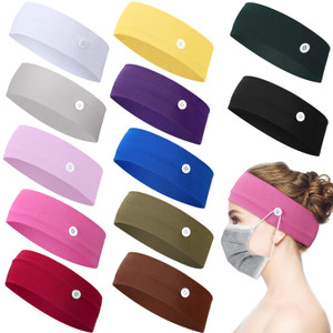 WILLBOND 12 Pcs Nurse Headbands with Buttons for face Mask Yoga Hair Bands Non Slip Wide for Women Elastic Ear Protection Holder for Nurse's Week App