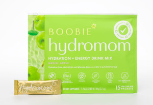 Boobie Hydromom Superfood Electrolyte Drink Mix, Green Apple | Refreshing Energy & Hydration Boost for Mamas | On-The-Go & Travel Essentials for Preg