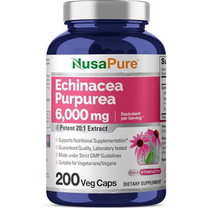 NusaPure Echinacea 20:1 Extract, 300 mg Equivalent to 6,000mg 200 Veggie Caps, Vegan, Non-GMO, Gluten Free Supplement