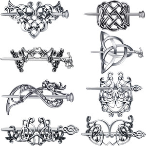 Syhood 8 Pcs Viking Celtic Hair Clips Vintage Knot Hair Stick Retro Silver Metal Celtic Barrette Hairpins Viking Jewelry Accessories for Women (Class