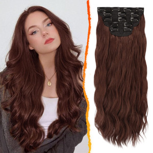 BARSDAR Chestnut Clip in Hair Extensions - 20 Inch Soft Wavy Clip in Hair Extensions for Women - 5PCs Thick Soft Synthetic Natural Looking Hairpieces