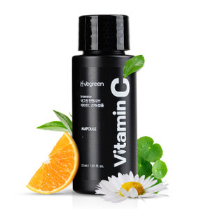 VEGREEN 20% Pure Vitamin C Ampoule for Face - Waterless Pure L-Ascorbic Acid & Chamomile for Sensitive Skin, Dark Spot Corrector, Brightening & Anti-