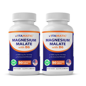 Vitamatic Magnesium Malate 2000mg per Serving - 90 Vegetarian Tablets - Added B6 for Maximum Absorption - Supports Muscle, Joint, and Heart Health* (