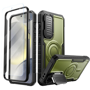 FITO for Samsung Galaxy S24 FE Case with Screen Protector, Military Grade Shockproof Phone Case with Camera Cover and Kickstand (Black)