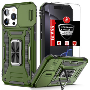 FRLMOOES for iPhone 16 Pro Max Case with 2 Screen Protectors,Built-in Slide Camera Cover,for 16Pro Max Phone Case with 360°Stand Shockproof Anti-Scra