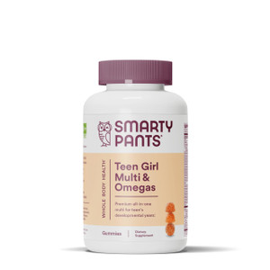 SmartyPants Teen Girl Multivitamin Gummies: Omega 3 Fish Oil (EPA/DHA), Vitamin C, D3, B12, Vitamin A, K & Zinc, Gluten Free, Includes Biotin to Supp