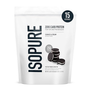 Isopure Zero Carb 100% Pure Whey Isolate Protein Powder, Gluten Free, With Vitamins, Cookies & Cream, 25g Protein Per Serving, 1 Lb, 15 Servings (Pac