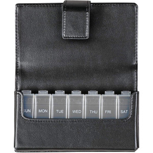 HealthSmart Weekly Pill Organizer, Medicine Organizer, Pill Box for 7 Days, Medication Organizer with Days of the Week, Black