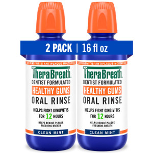TheraBreath Healthy Gums Oral Rinse, Antigingivitis, Clean Mint Flavor, Dentist Formulated to Help Prevent Gingivitis and Support Gum Health, Alcohol