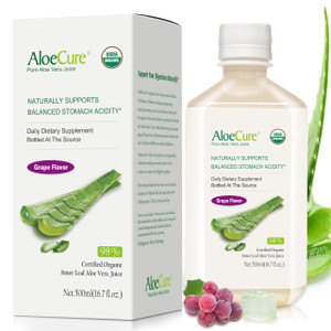 AloeCure USDA Organic Aloe Vera Juice Grape Flavor, Made Within 12 Hours of Harvest - Pure Aloe Vera Digestive & Immune Health Supplement, Helps Main