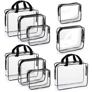 Hedume Set of 9 Clear Makeup Bags, TSA Approved Clear Toiletry Bag Set, Waterproof PVC with Zipper Handle Portable Travel Luggage Pouch