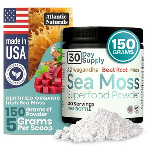 Atlantic Naturals Sea Moss Superfood Powder with Ashwagandha, Beet Root, and Maca Root - Sea Moss Powder Supports Healthy Skin, Athletic Performance,