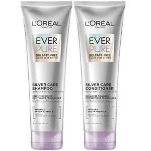 L'Oreal Paris EverPure Silver Care Sulfate Free Shampoo and Conditioner Set, Nourishing Vegan Formula with Peptides for Brightening Gray Hair, 1 Kit