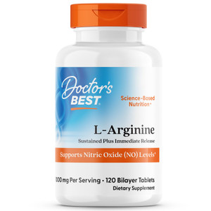 Doctor's Best Sustained Plus Immediate Release L-Arginine, Non-GMO, Vegan, Gluten & Soy Free, 500 mg, Tablet, 120 Count