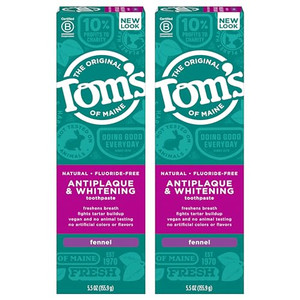 Tom's of Maine Fluoride-Free Antiplaque & Whitening Natural Toothpaste, Fennel, 5.5 oz. 2-Pack