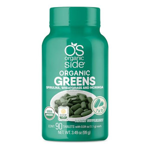 OS Organic Side - Organic Greens (Spirulina, Wheatgrass & Moringa) 90 Tablets - Rich in Vitamins and Minerals - Super Greens 1100 mg - Certified USDA