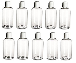 Natural Farms 10 pack- 8 oz Clear PET Boston Round Plastic Bottle with White Fliptop- Made in the USA