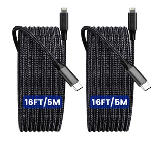 SCRUAK 2-Pack 16Ft Extra Long iPhone Charger Cord, [MFi Certified] USB C to Lightning Cable Fast Charging Nylon Braided iPhone Charger Cable for iPho