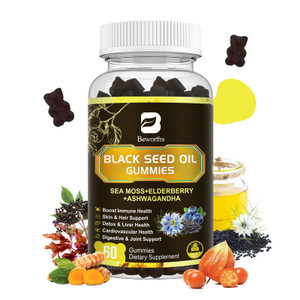 B BEWORTHS Black Seed Oil & Sea Moss Gummies | Black Cumin Seed Gummy with Ashwagandha, Irish Sea Moss, Elderberry, Turmeric, Vitamin D3, C, Zinc - S