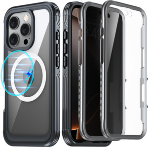 AMILIFECASES for iPhone 16 Case, Double Front Frame Built-in 9H Tempered Glass Screen Protector + Privacy Screen Protector, Compatible with MagSafe,