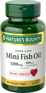Nature's Bounty Mini Fish Oil Softgels, Burpless Fish Oil Omega 3 Supplements, Supports Heart Health, 90 Softgels (Pack of 1)