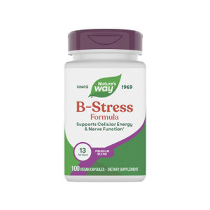 Nature's Way B-Stress Formula, Supports Cellular Energy & Nerve Function*, With Vitamins C, B12, Vitamin B6 & More, Gluten Free, 100 Vegan Capsules (