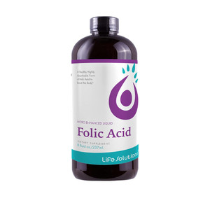 Life Solutions Liquid Folic Acid Supplement  800 mcg Vitamin B9 per Serving  Berry Flavor, 8 fl oz  Fast Absorption, Prenatal, Heart & Brain Suppo