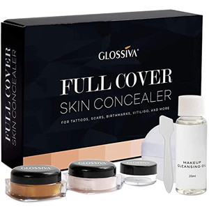 Glossiva Tattoo Concealer - Skin Concealer - Waterproof - For Dark Spots, Scars, Vitiligo, And More - Tattoo Cover-Up Makeup - Use on Body, For Legs,