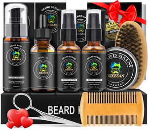 XIKEZAN Beard Kit for Men Grooming & Care Set w/2 Pack Beard Serum, Wash, Oil, Balm, Comb, Brush, Scissor, Bag, EBook, Unique Birthday Gifts for Men