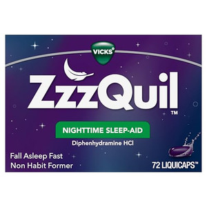 ZzzQuil LiquiCap Sleep Aid, Diphenhydramine 25mg HCl, Sleep Aids for Adults, Nighttime Sleep Aid, 72 LiquiCaps